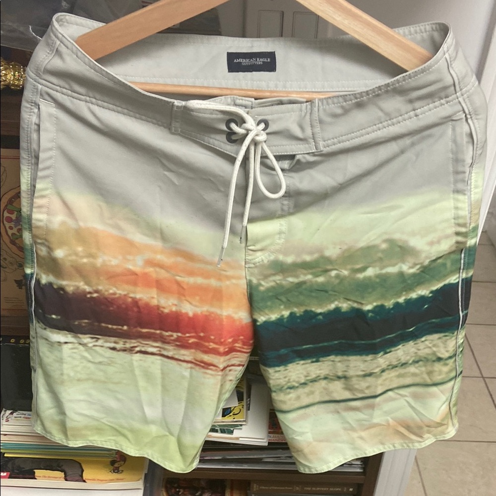American Eagle Outfitters Gray and Green Board Shorts